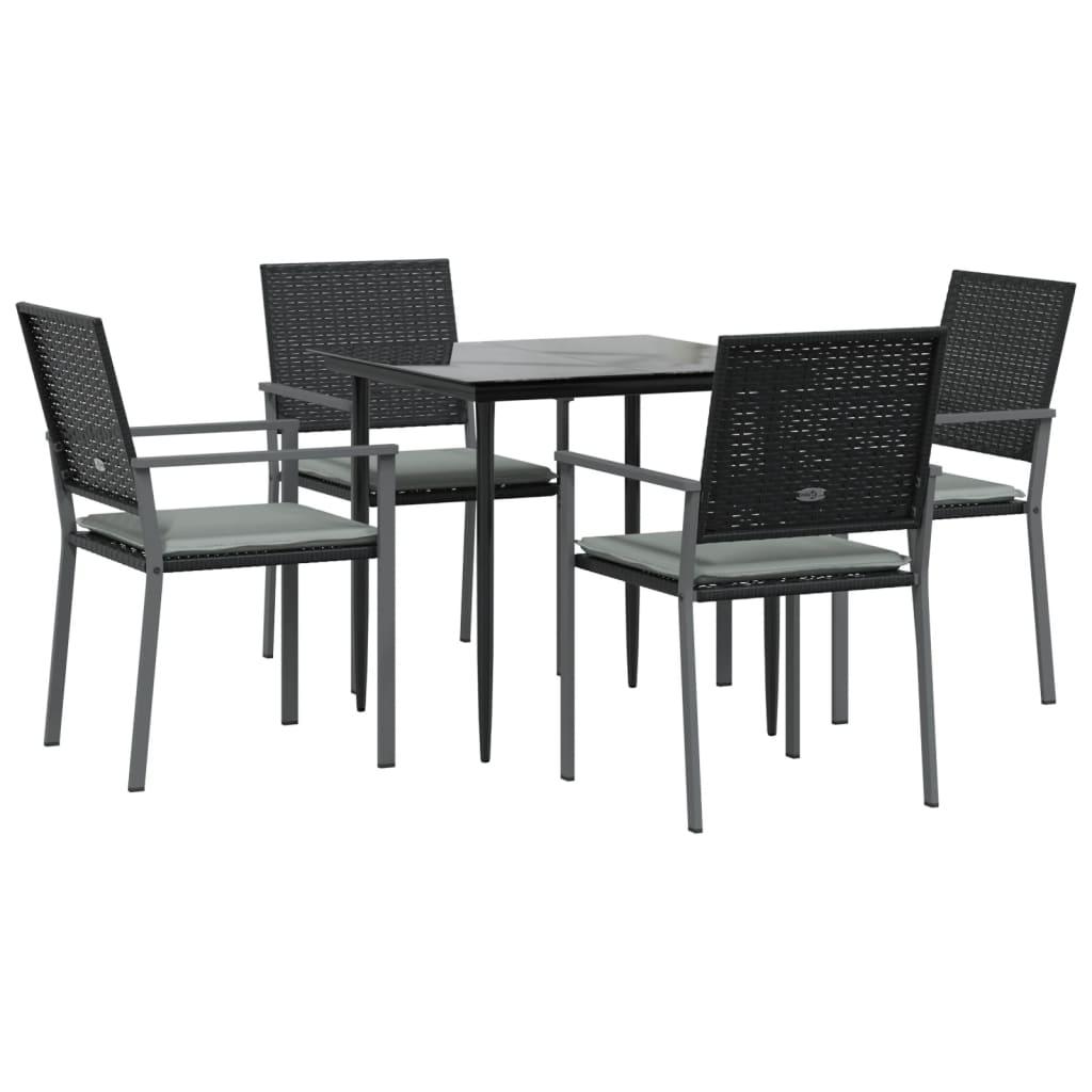 5 Piece Garden Dining Set with Cushions Poly Rattan and Steel