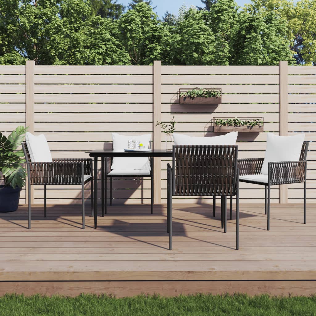 5 Piece Garden Dining Set with Cushions Poly Rattan and Steel
