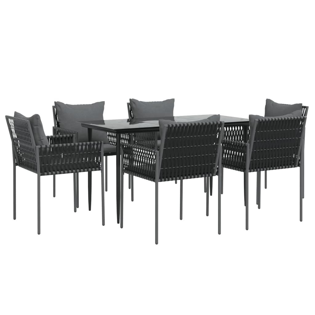 7 Piece Garden Dining Set with Cushions Poly Rattan and Steel