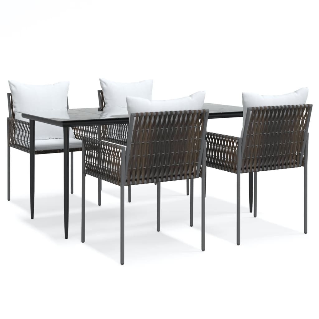 5 Piece Garden Dining Set with Cushions Poly Rattan and Steel