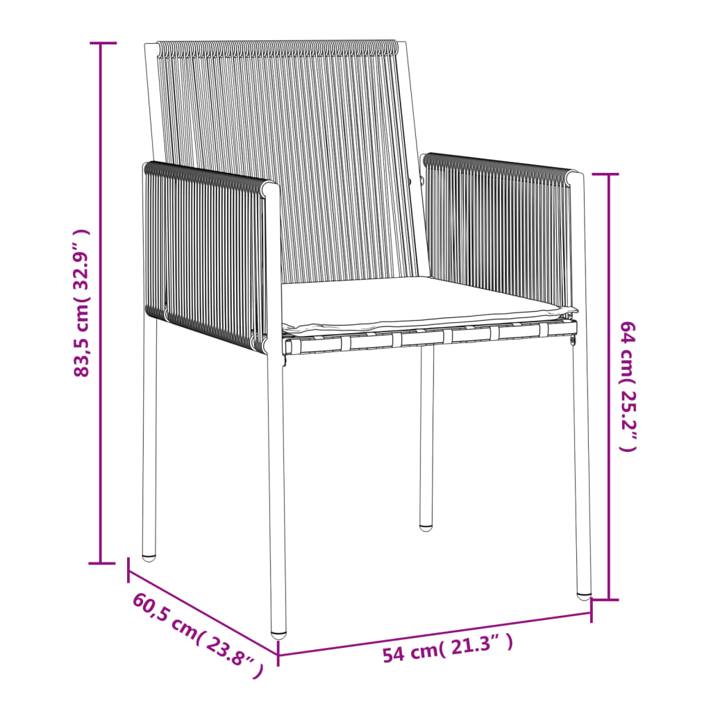 Garden Chairs with Cushions 6 pcs Black 54x60.5x83.5 cm