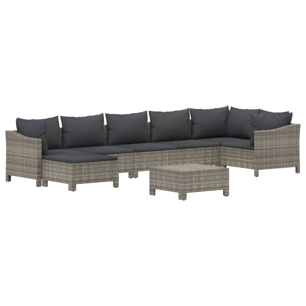 8 Piece Garden Lounge Set with Cushions Grey Poly Rattan