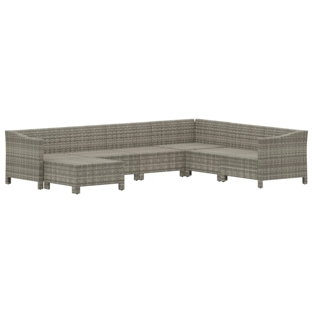 7 Piece Garden Lounge Set with Cushions Grey Poly Rattan