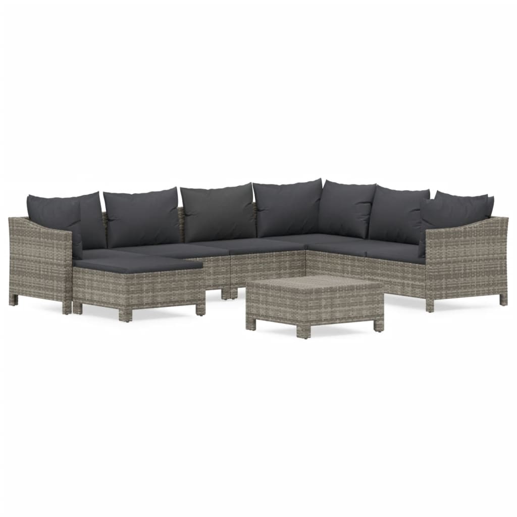 8 Piece Garden Lounge Set with Cushions Grey Poly Rattan