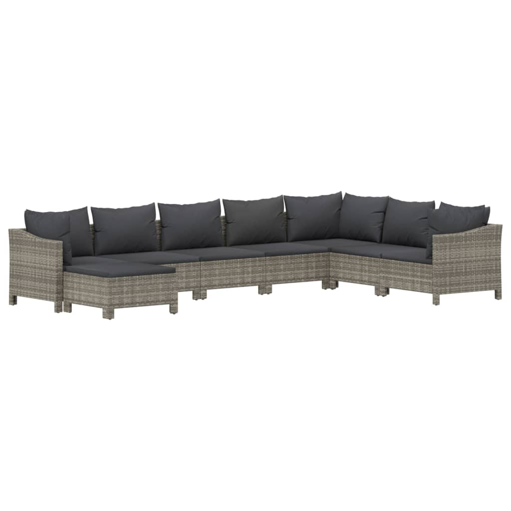 8 Piece Garden Lounge Set with Cushions Grey Poly Rattan
