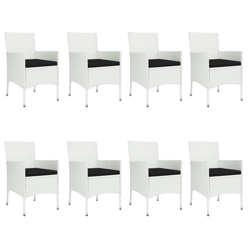 9 Piece Garden Dining Set with Cushions White Poly Rattan