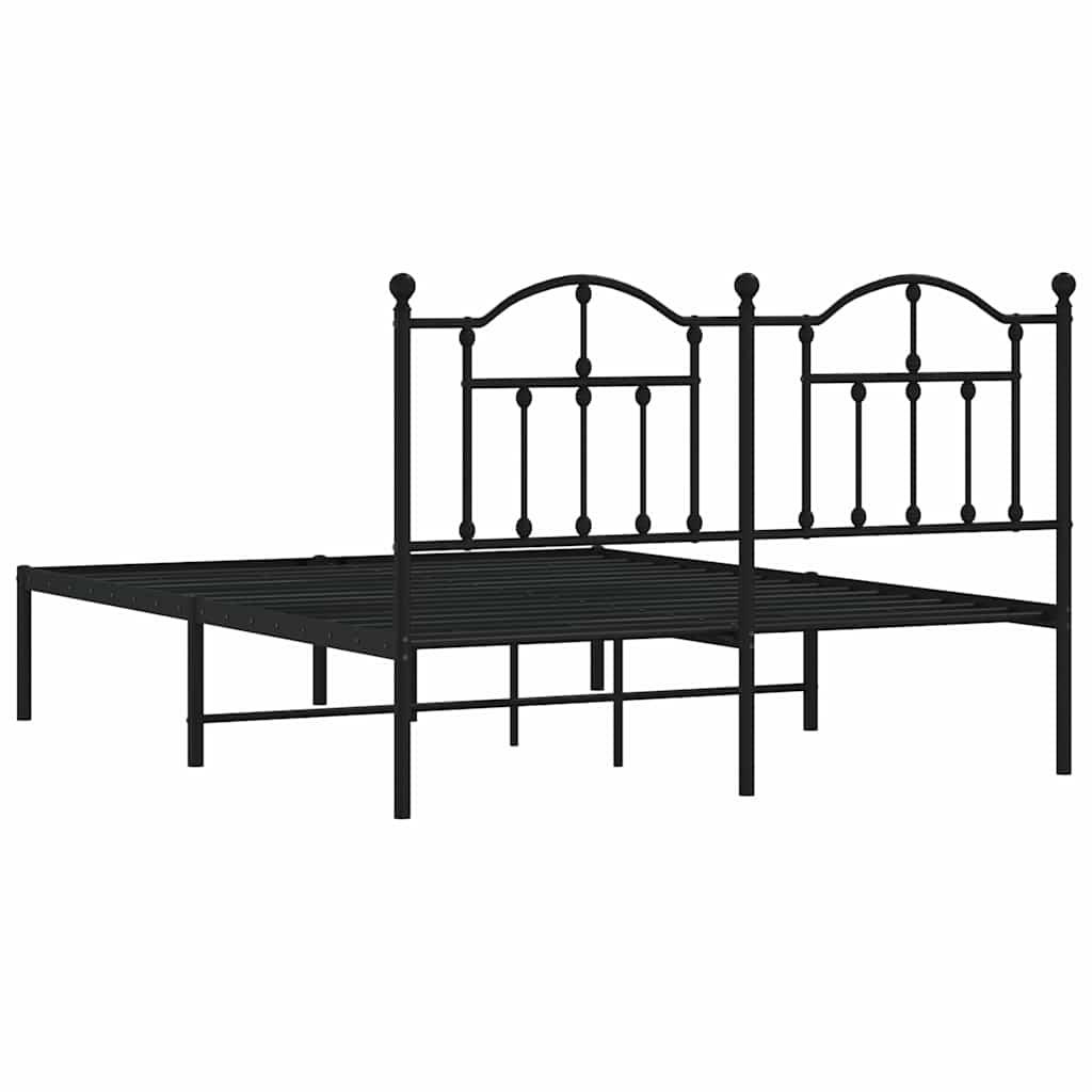 Metal Bed Frame without Mattress with Headboard Black 135x190 cm