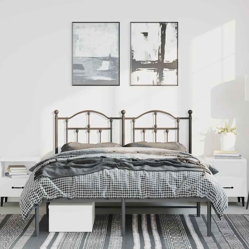 Metal Bed Frame without Mattress with Headboard Black 150x200 cm