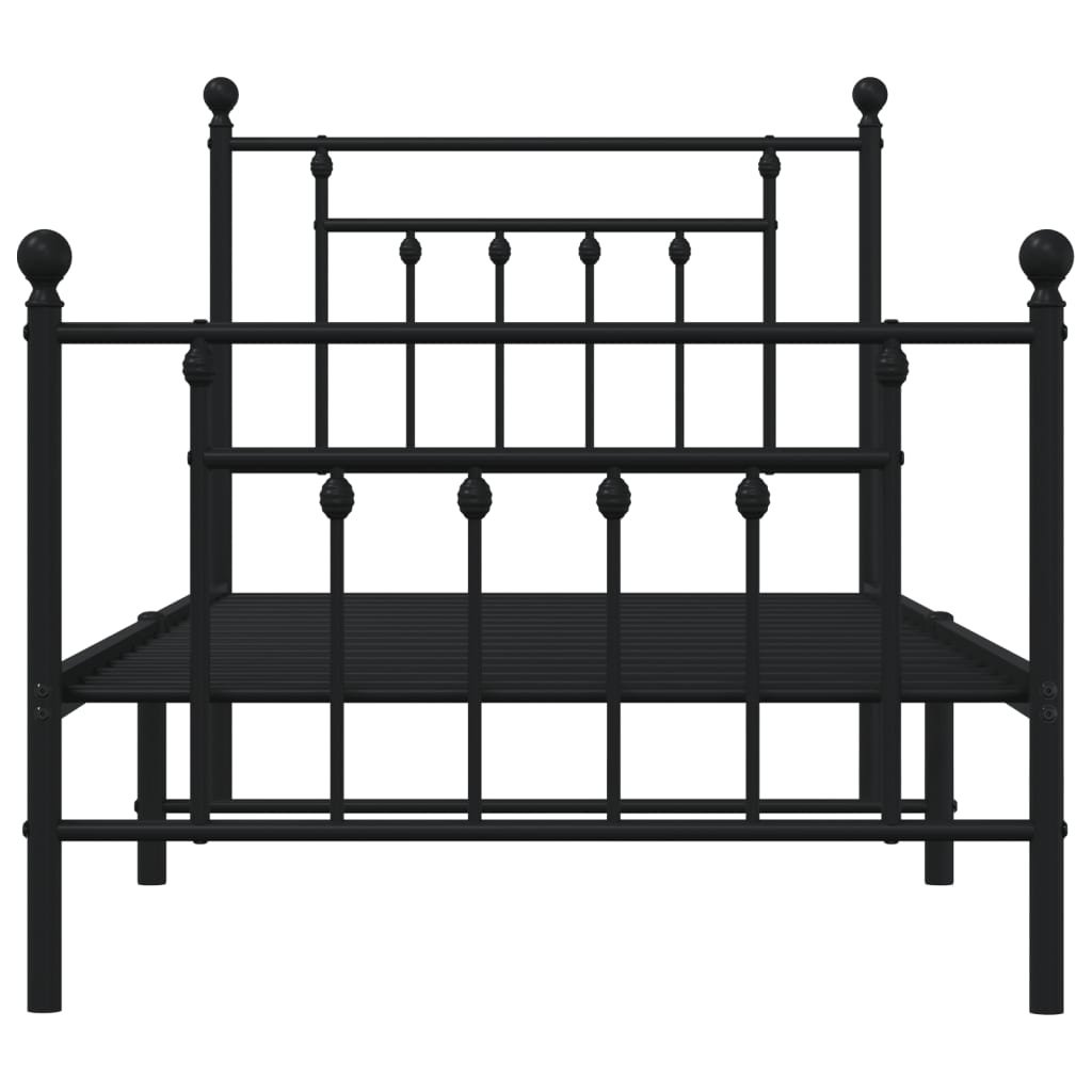 Metal Bed Frame without Mattress with Footboard Black 90x190 cm