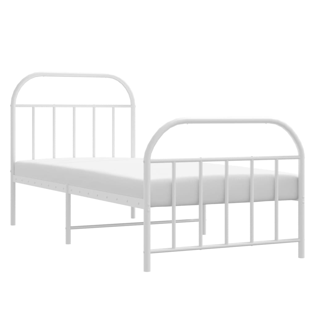 Metal Bed Frame without Mattress with Footboard White 90x190 cm