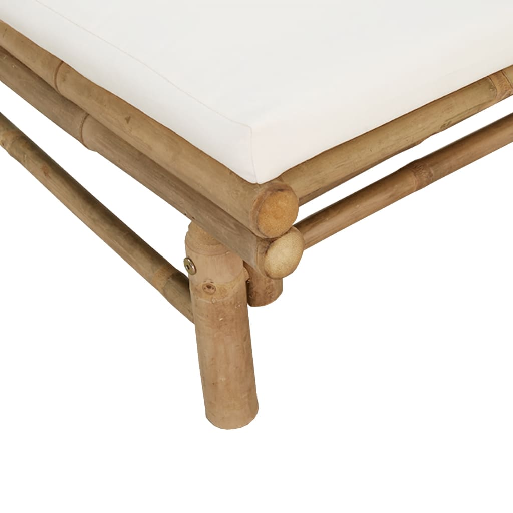 Garden Chairs 2 pcs with Cream White Cushions Bamboo