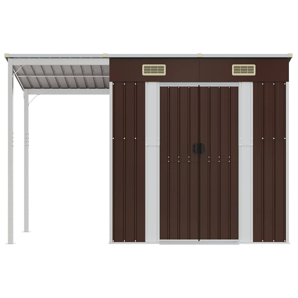 Garden Shed with Extended Roof Brown 277x107x181 cm Steel