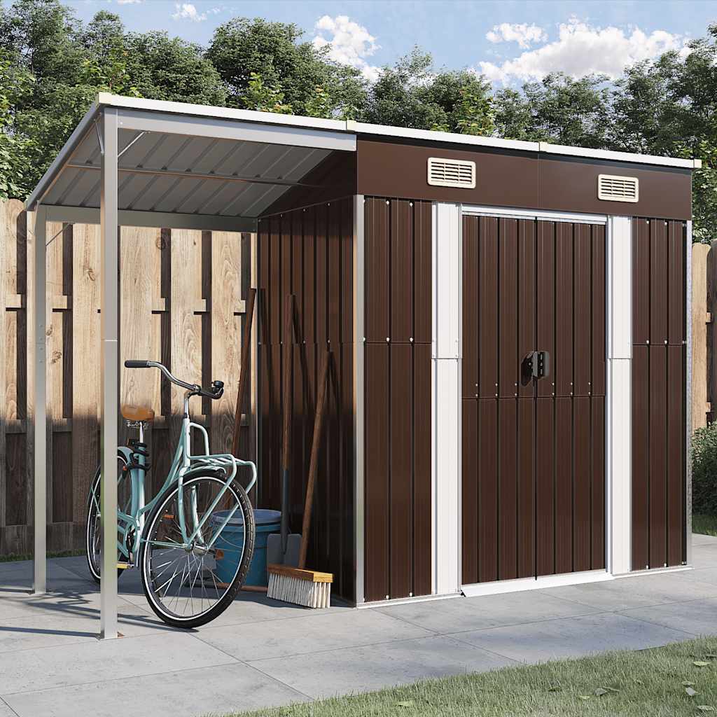 Garden Shed with Extended Roof Brown 277x107x181 cm Steel