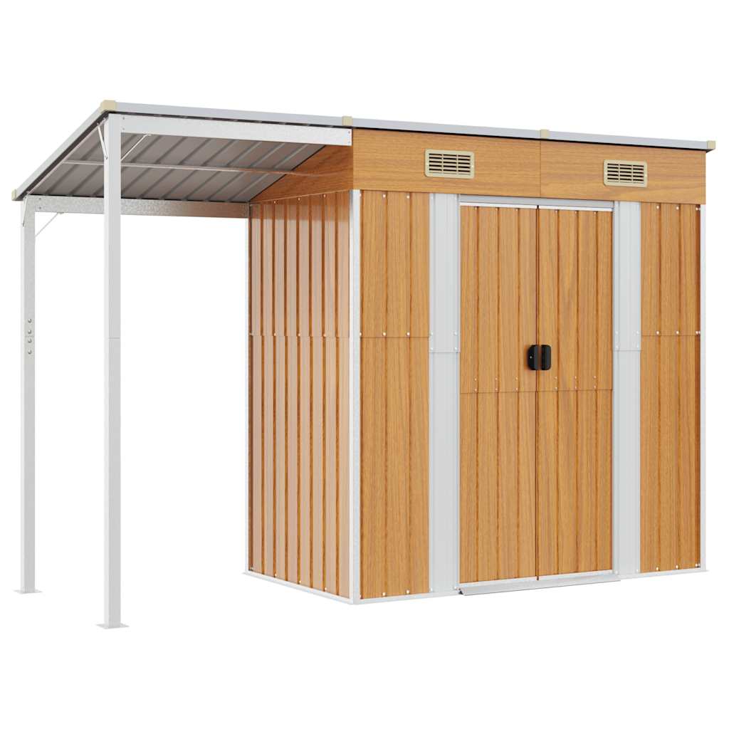 Garden Shed with Extended Roof Light Brown 277x107x181 cm Steel