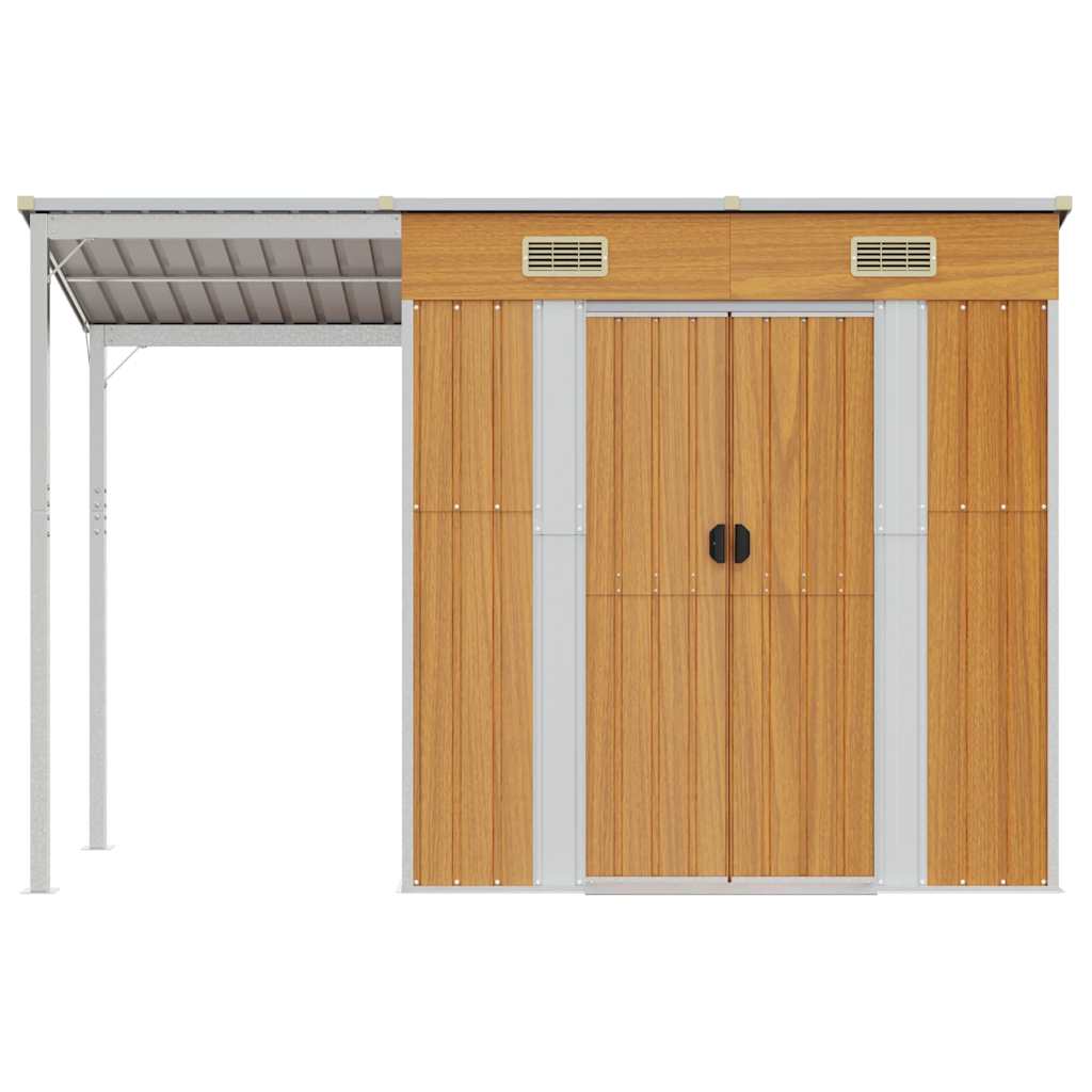 Garden Shed with Extended Roof Light Brown 277x107x181 cm Steel
