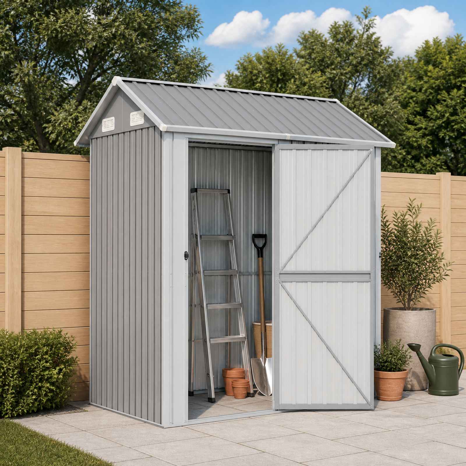 Garden Shed Light Grey 192x152.5x237 cm Galvanised Steel