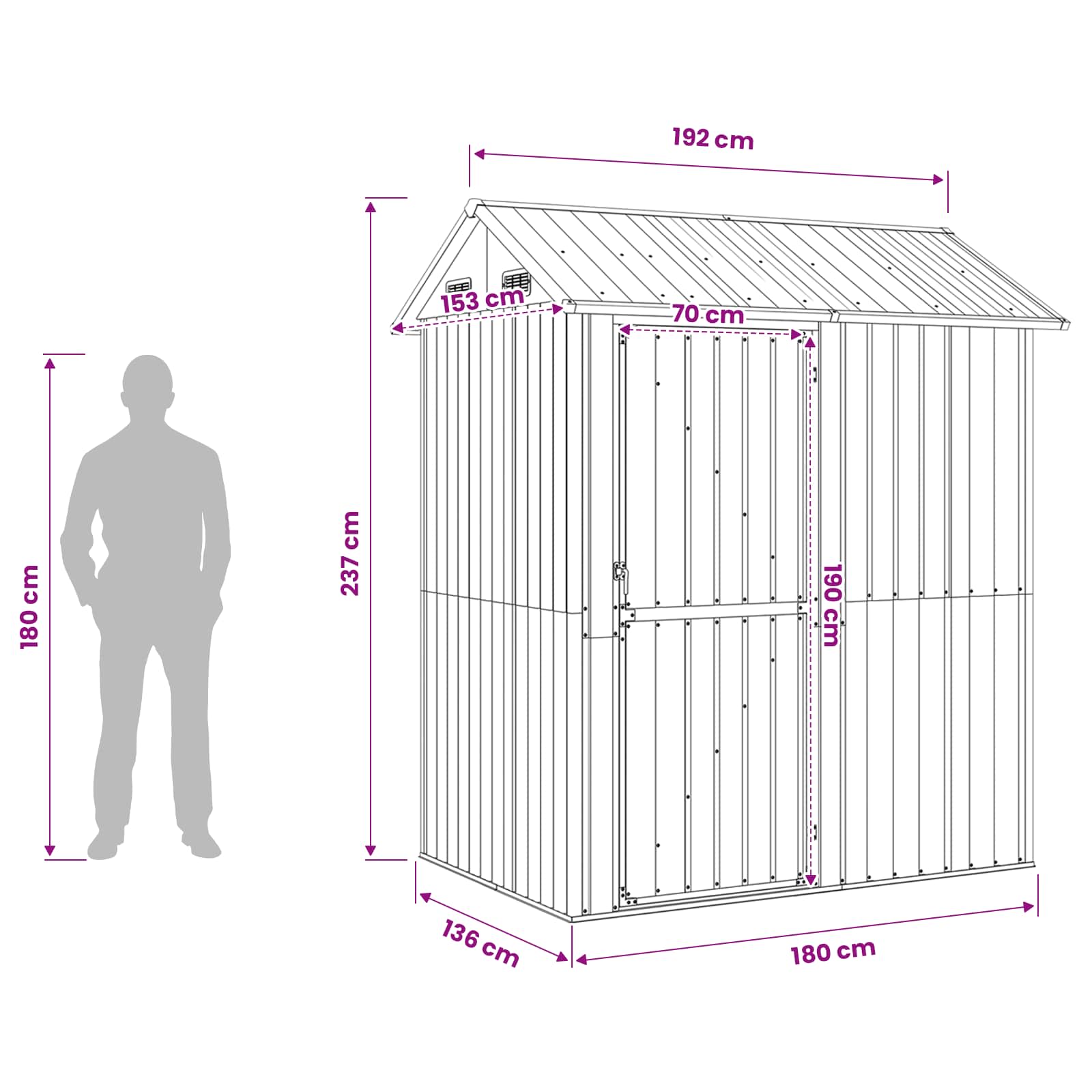 Garden Shed Light Grey 192x152.5x237 cm Galvanised Steel