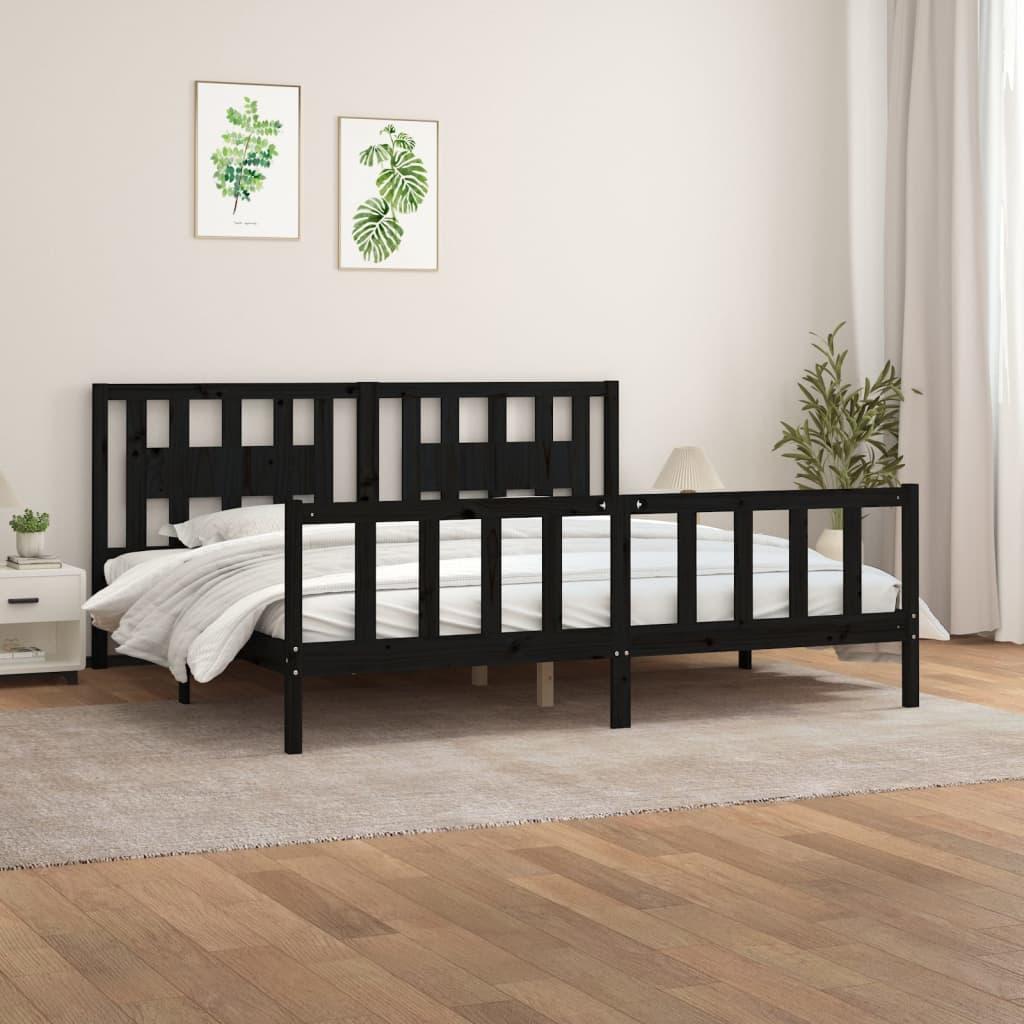 Bed Frame without Mattress Black Solid Wood Pine 183x203 cm King
