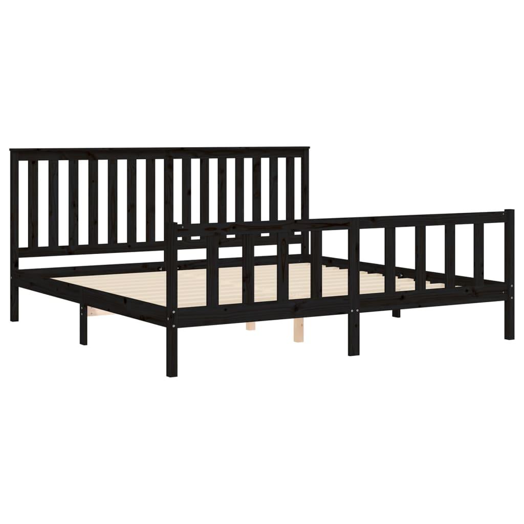 Bed Frame without Mattress Black Solid Wood Pine 183x203 cm King