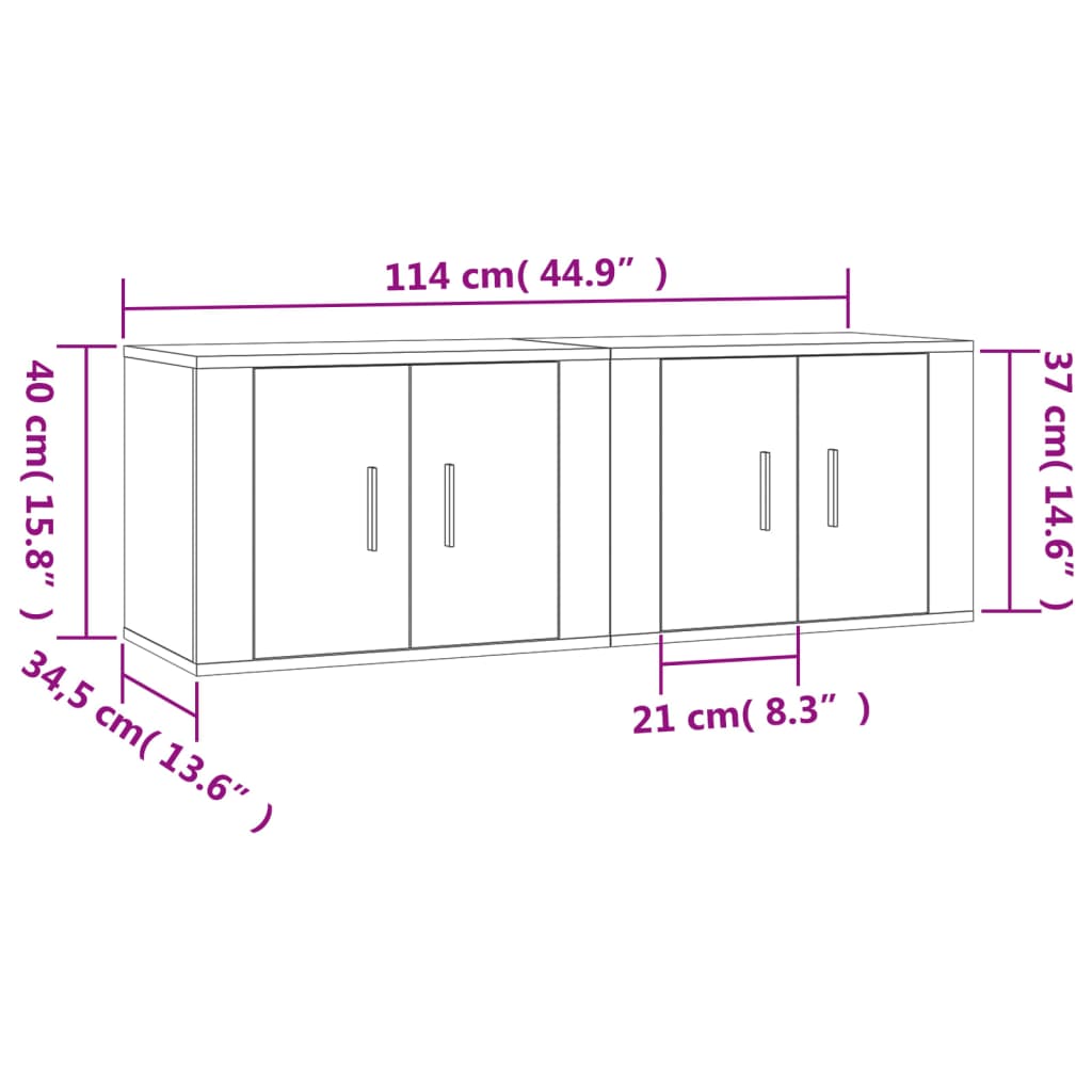 2 Piece Wall-mounted TV Cabinet Set White 57x34,5x40 cm