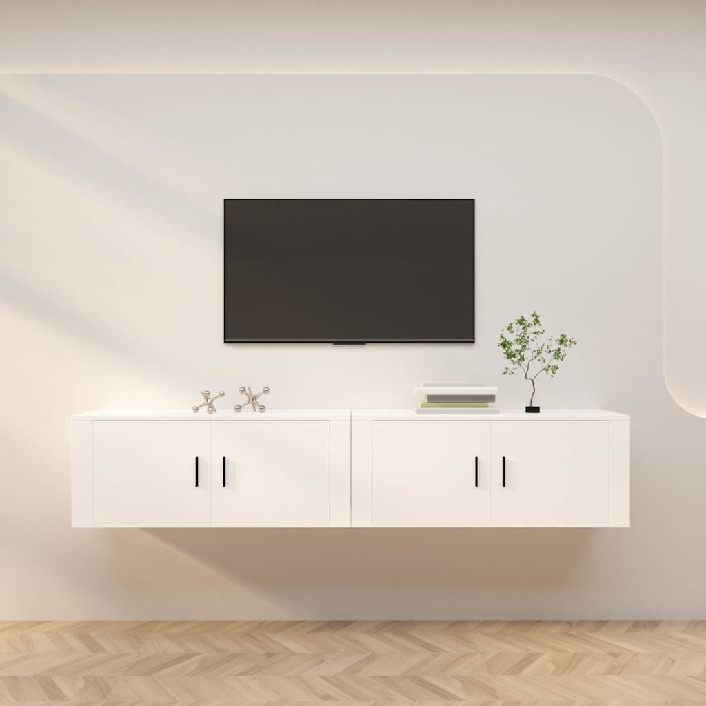 2 Piece Wall-mounted TV Cabinet Set White 100x34,5x40 cm