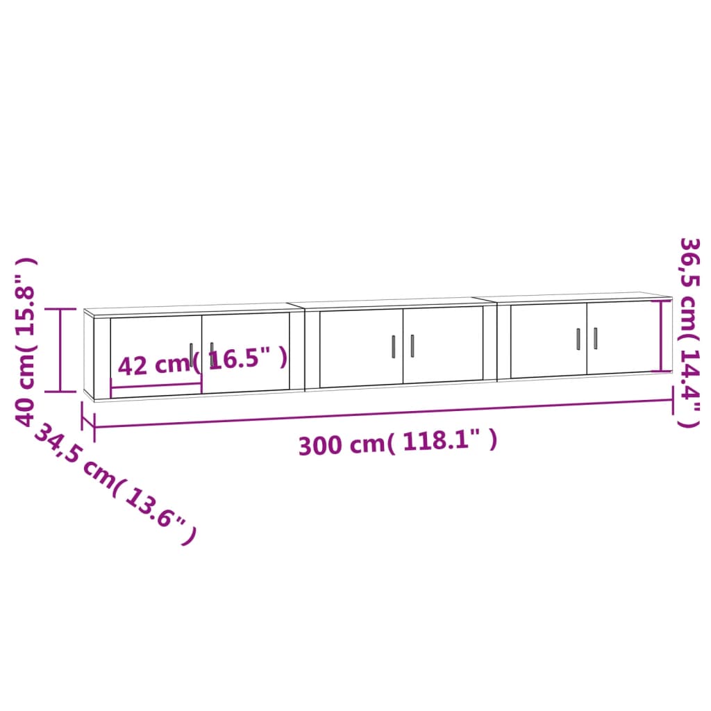 Wall-mounted TV Cabinets 3 pcs Smoked Oak 100x34.5x40 cm