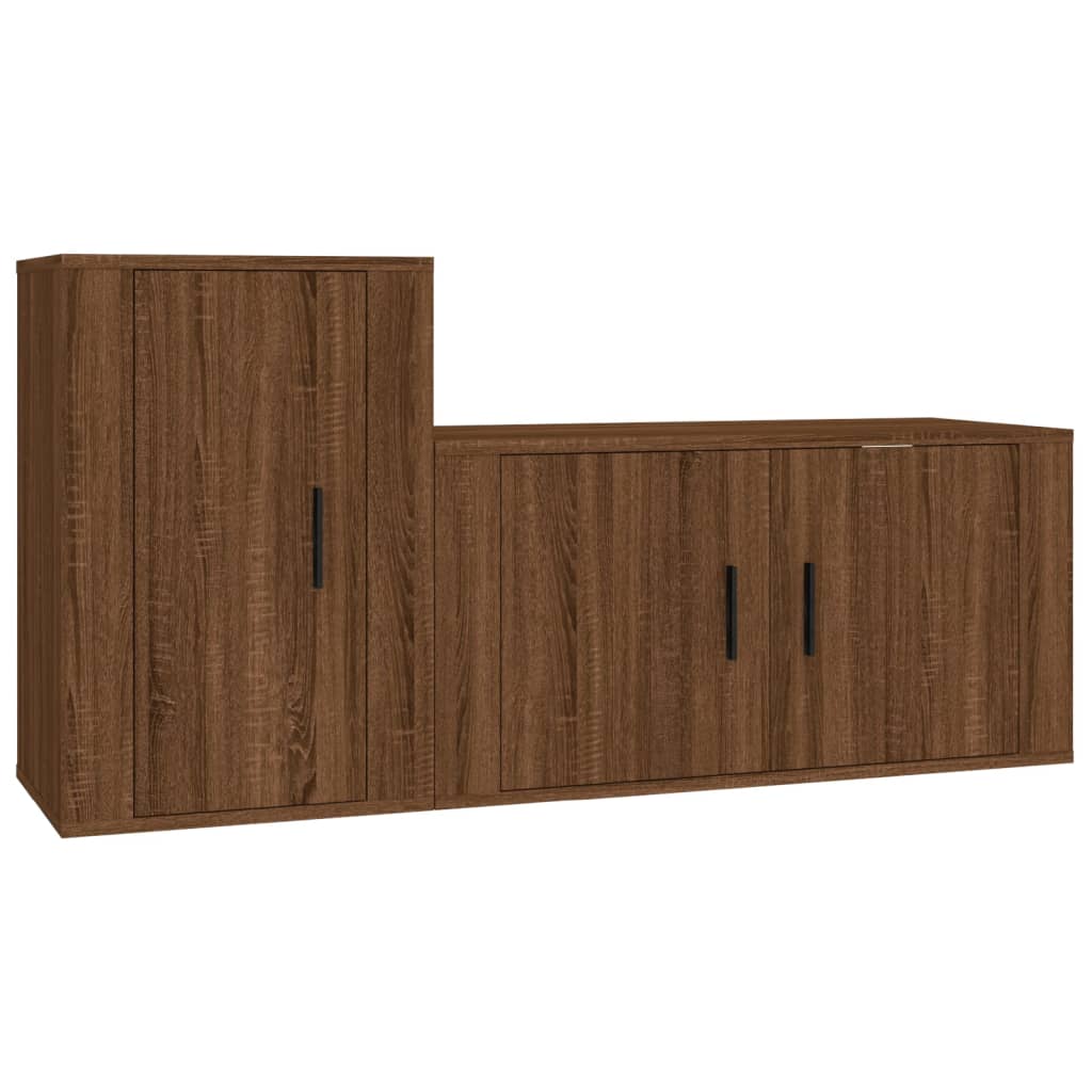 2 Piece TV Cabinet Set Brown Oak Engineered Wood