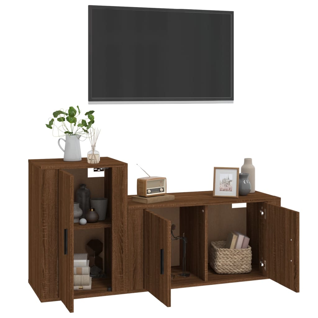 2 Piece TV Cabinet Set Brown Oak Engineered Wood