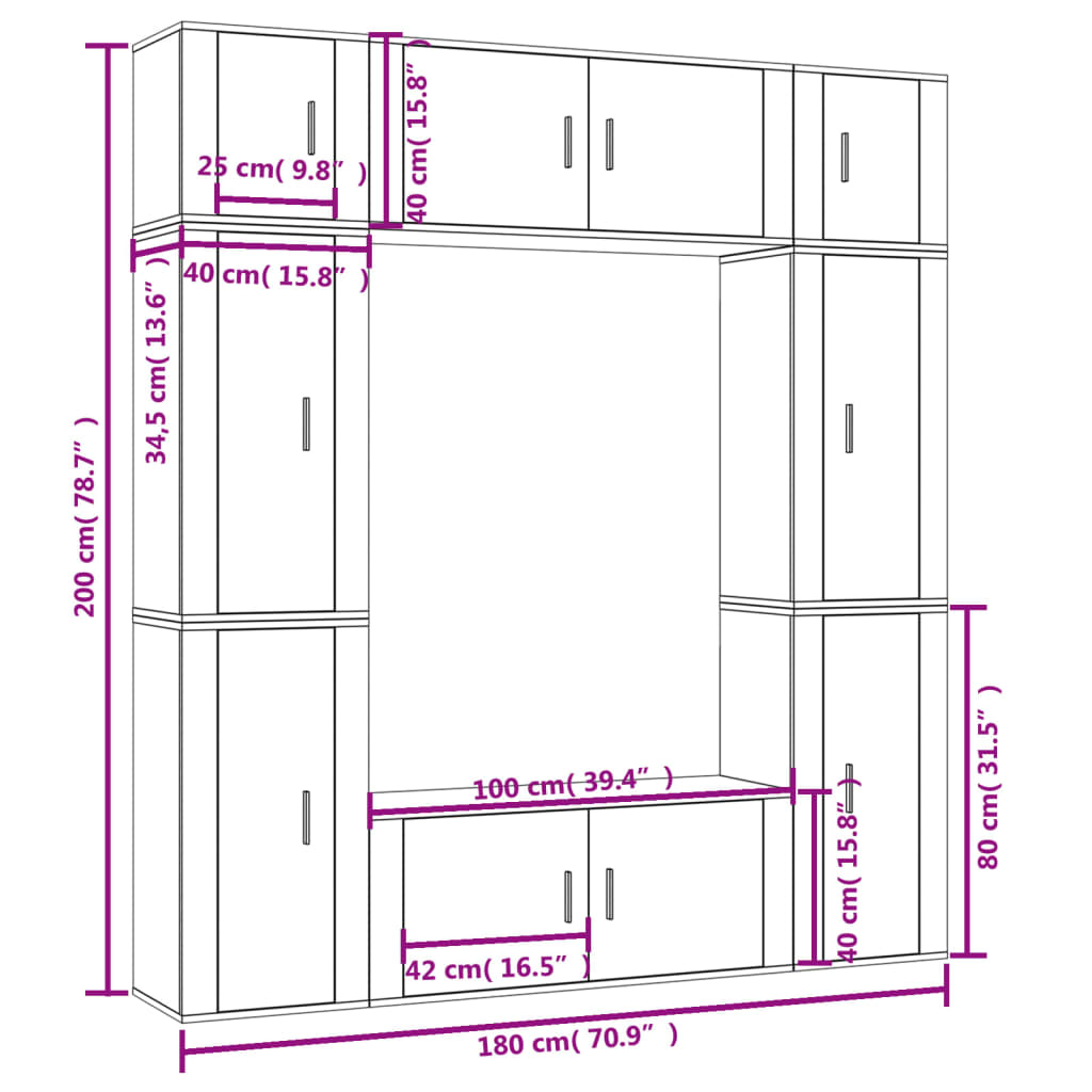 8 Piece TV Cabinet Set Smoked Oak Engineered Wood