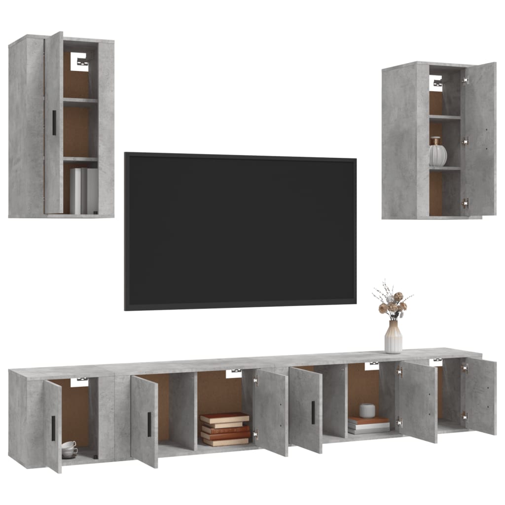 6 Piece TV Cabinet Set Concrete Grey Engineered Wood
