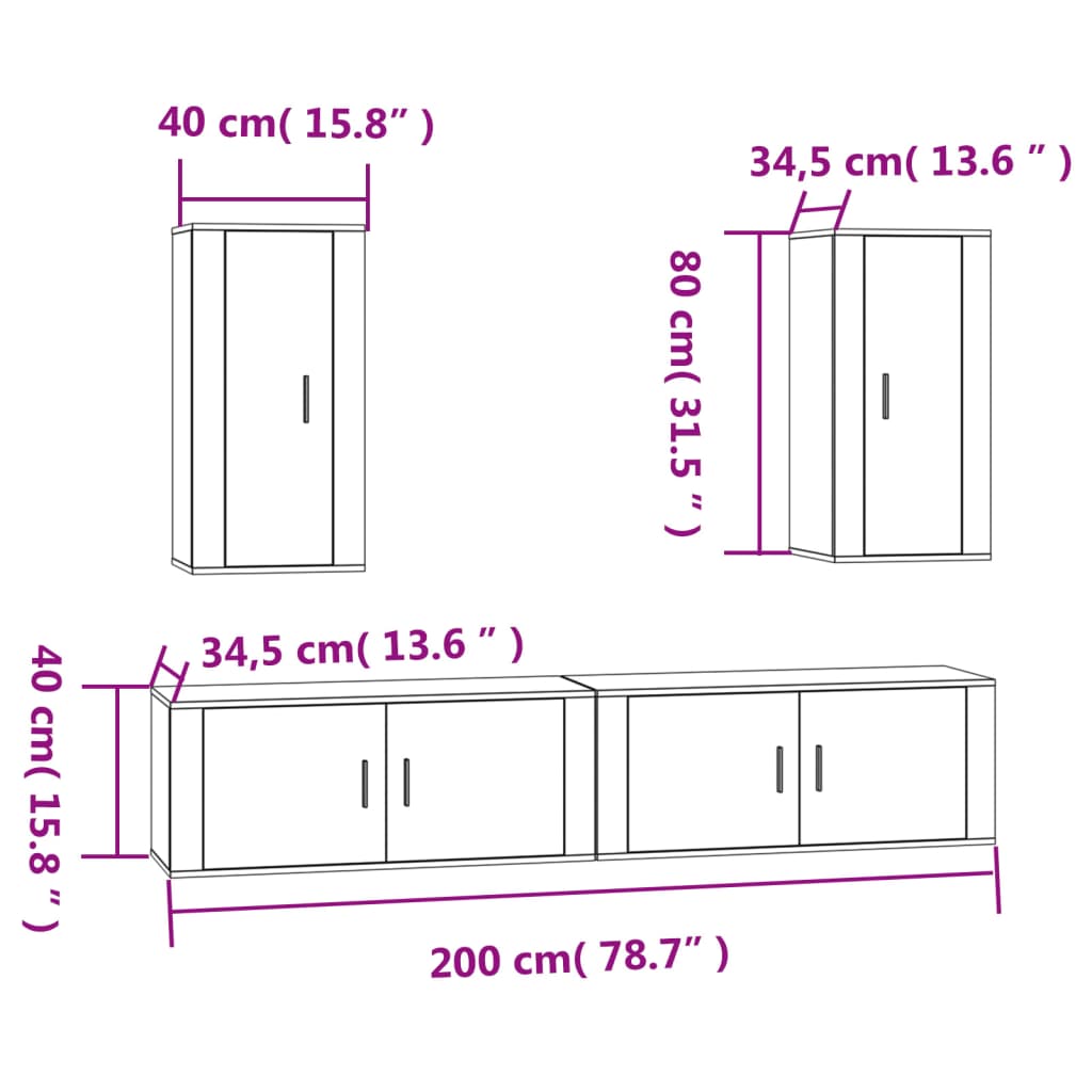 4 Piece TV Cabinet Set Smoked Oak Engineered Wood