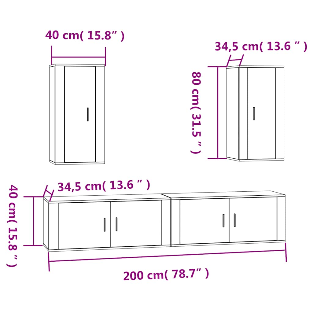 4 Piece TV Cabinet Set Smoked Oak Engineered Wood
