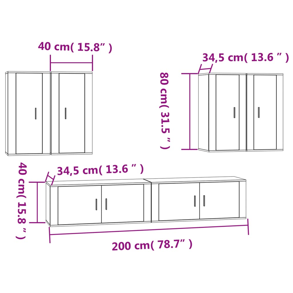6 Piece TV Cabinet Set Smoked Oak Engineered Wood