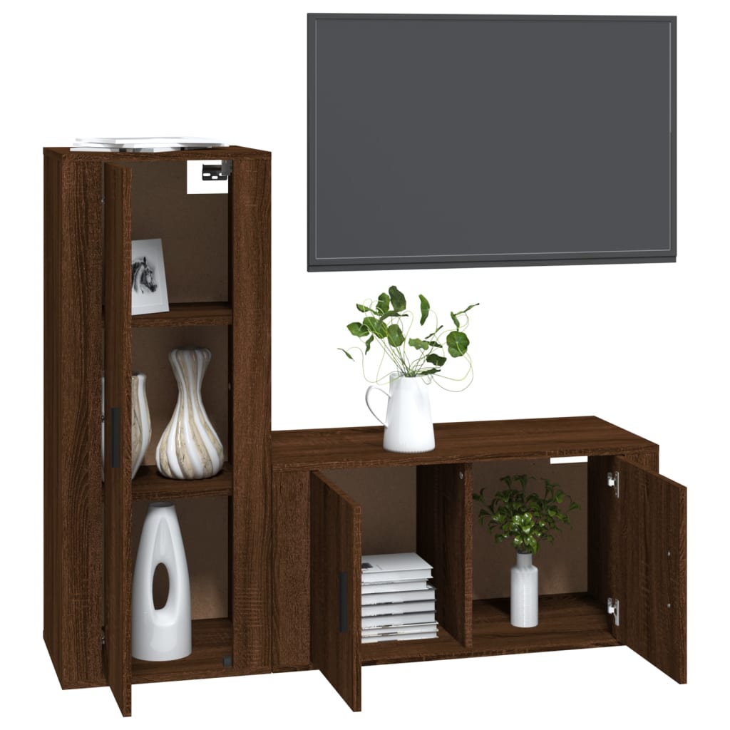 2 Piece TV Cabinet Set Brown Oak Engineered Wood