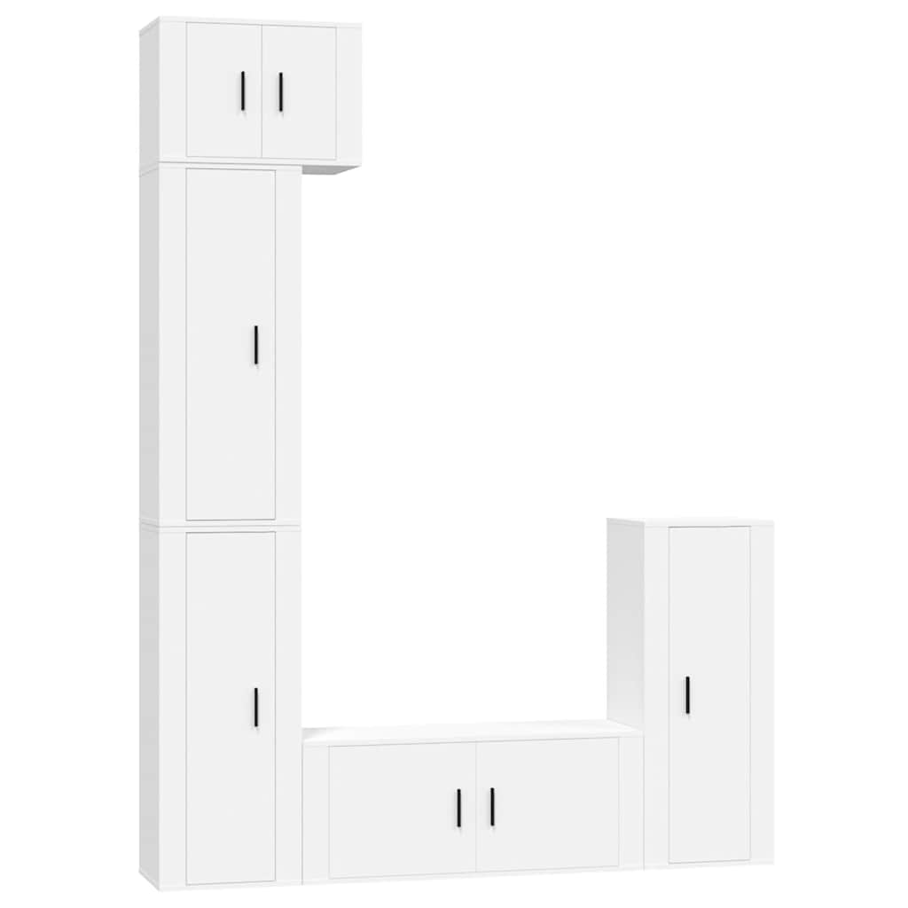 5 Piece TV Cabinet Set White Engineered Wood