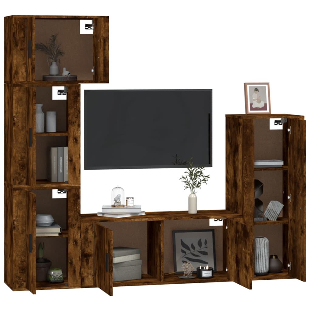 5 Piece TV Cabinet Set Smoked Oak Engineered Wood