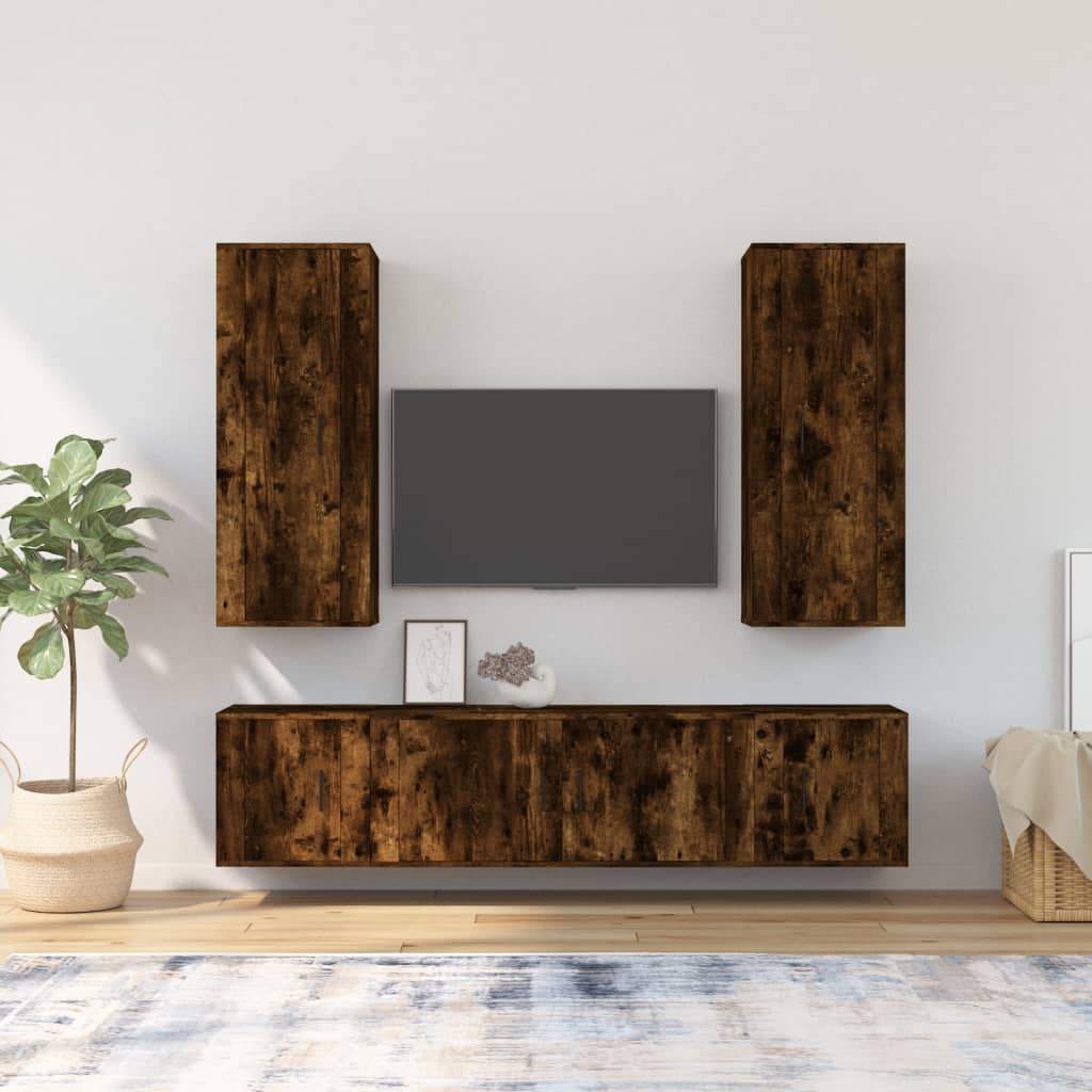 5 Piece TV Cabinet Set Smoked Oak Engineered Wood