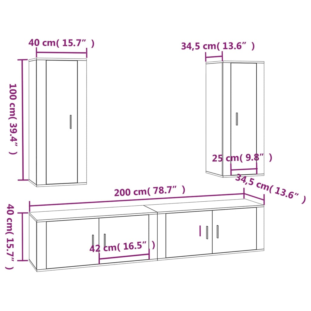 4 Piece TV Cabinet Set Smoked Oak Engineered Wood