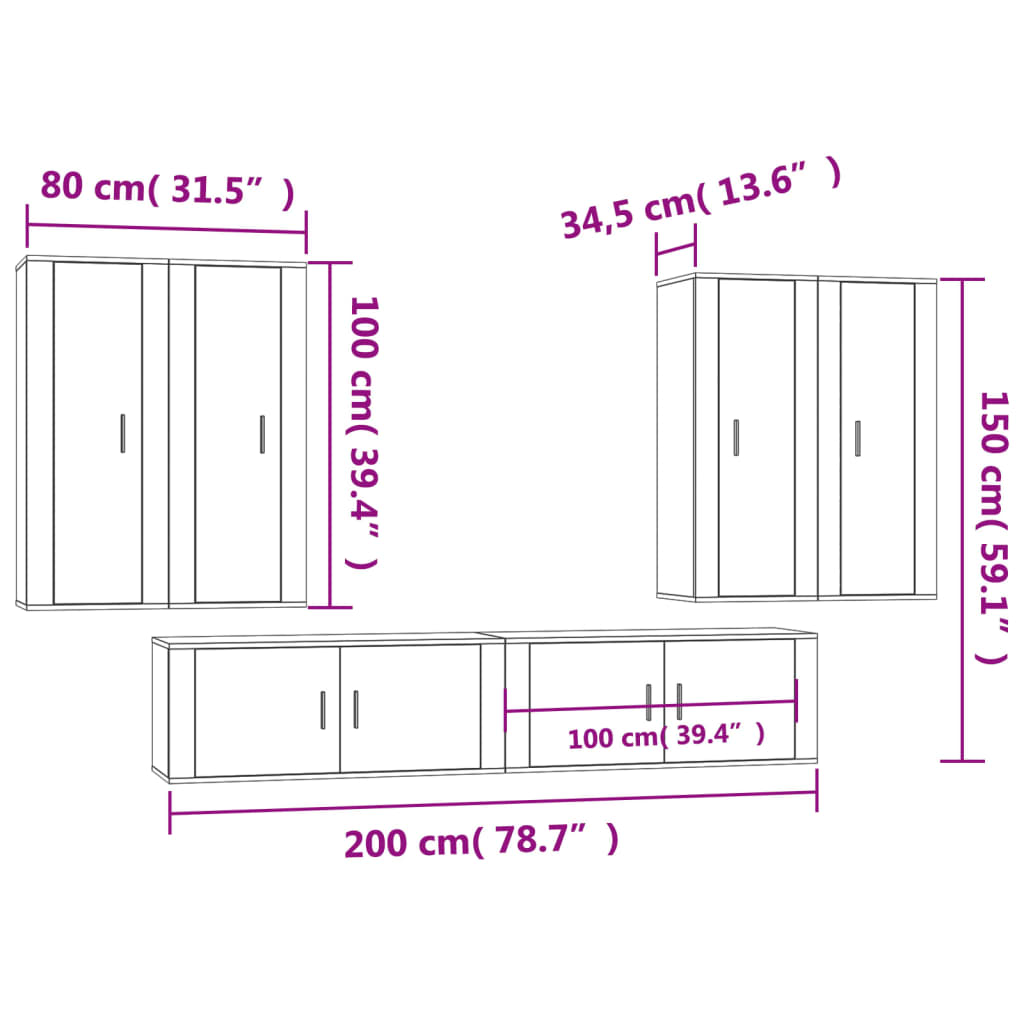 6 Piece TV Cabinet Set Smoked Oak Engineered Wood