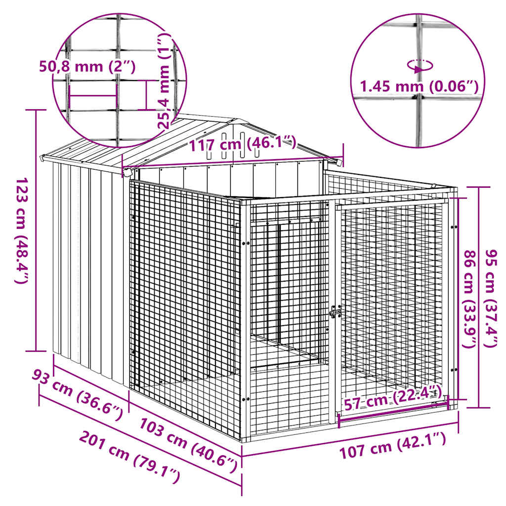 Dog House with Run Light Grey 117x201x123 cm Galvanised Steel