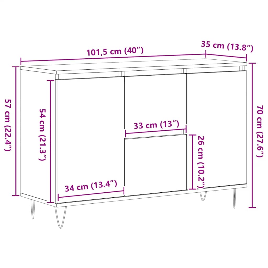 Sideboard White 101.5x35x70 cm Engineered Wood