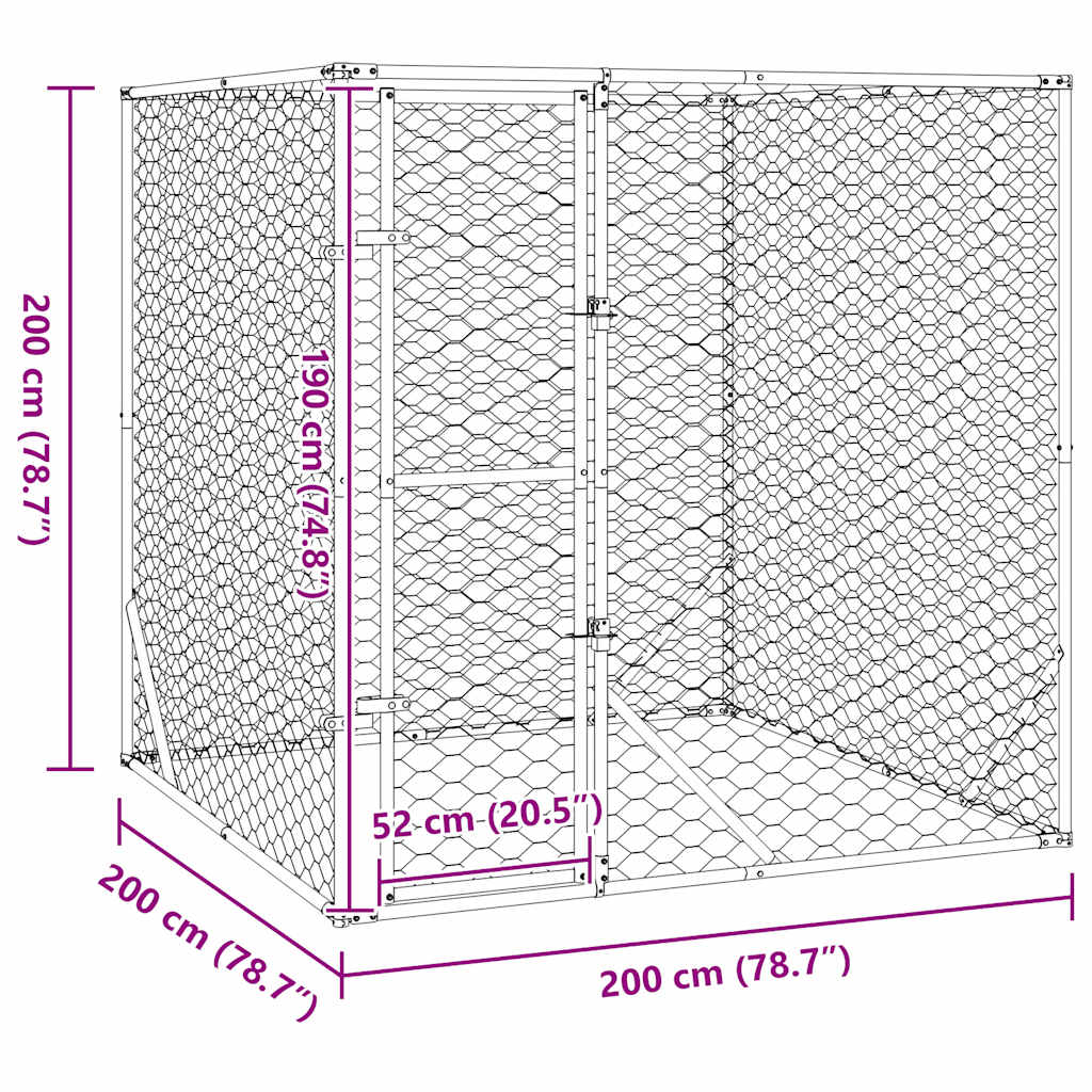 Outdoor Dog Kennel Silver 2x2x2 m Galvanised Steel