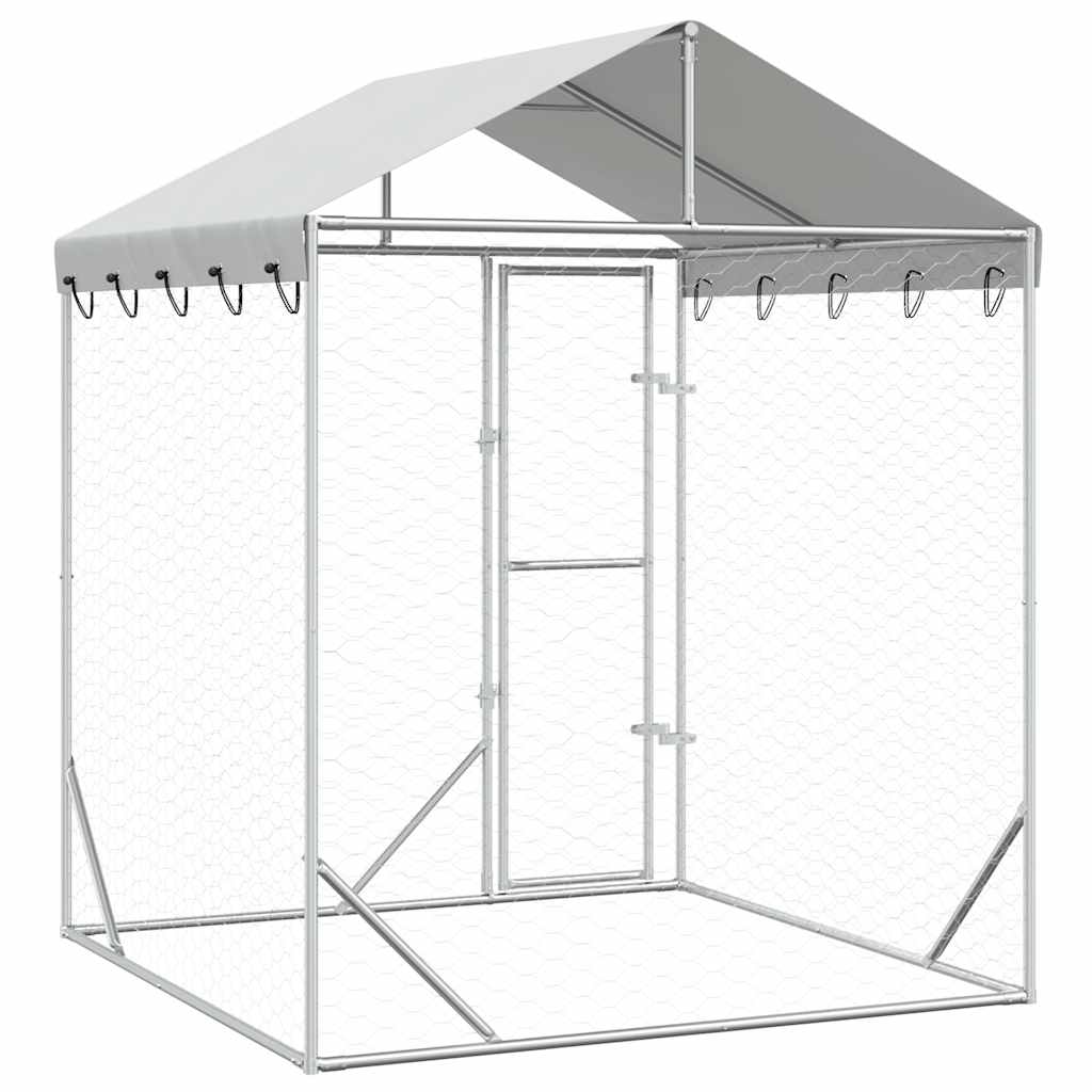 Outdoor Dog Kennel with Roof Silver 2x2x2.5 m Galvanised Steel
