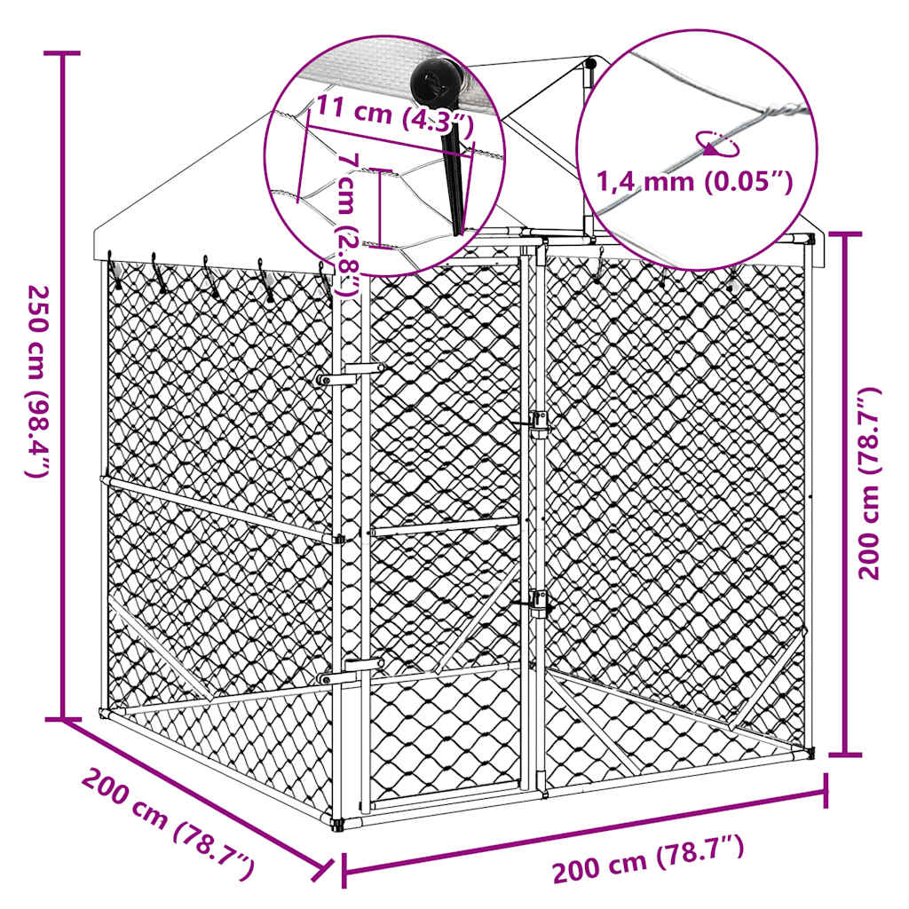 Outdoor Dog Kennel with Roof Silver 2x2x2.5 m Galvanised Steel