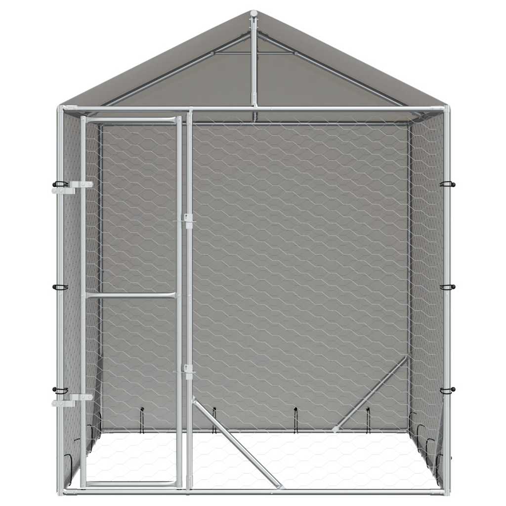 Outdoor Dog Kennel with Roof Silver 2x2x2.5 m Galvanised Steel