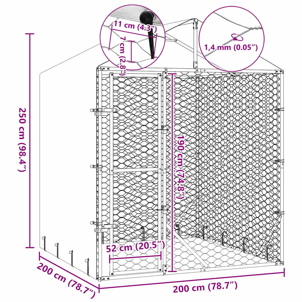 Outdoor Dog Kennel with Roof Silver 2x2x2.5 m Galvanised Steel
