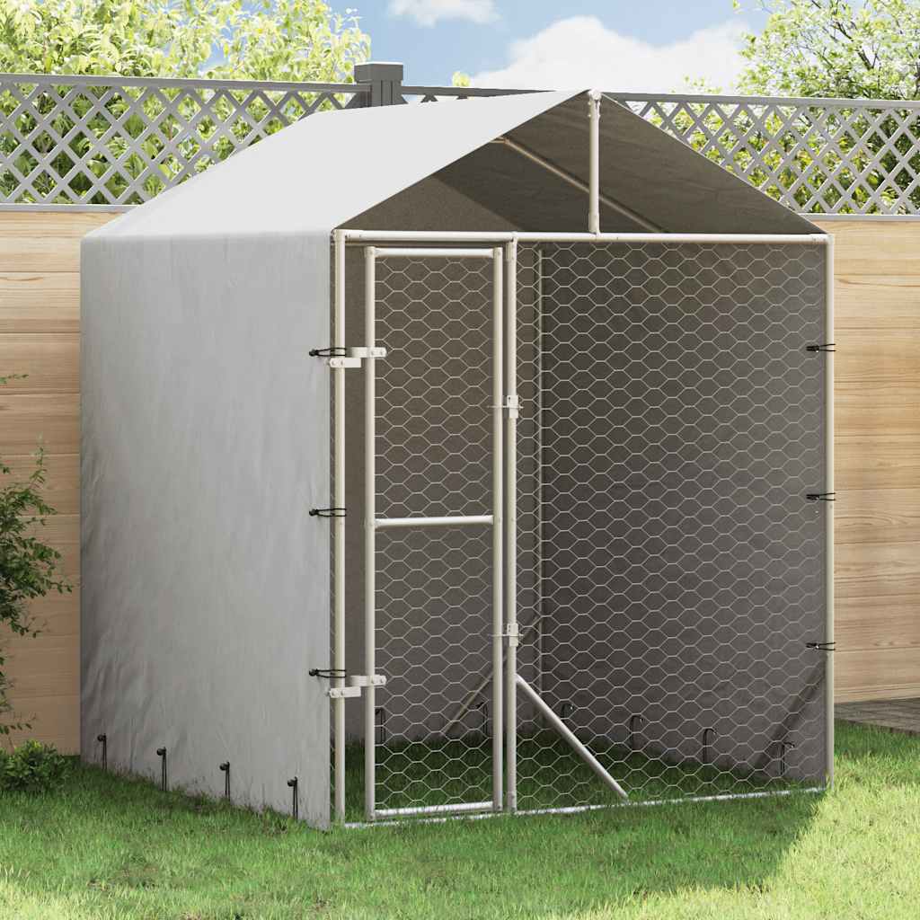 Outdoor Dog Kennel with Roof Silver 2x2x2.5 m Galvanised Steel