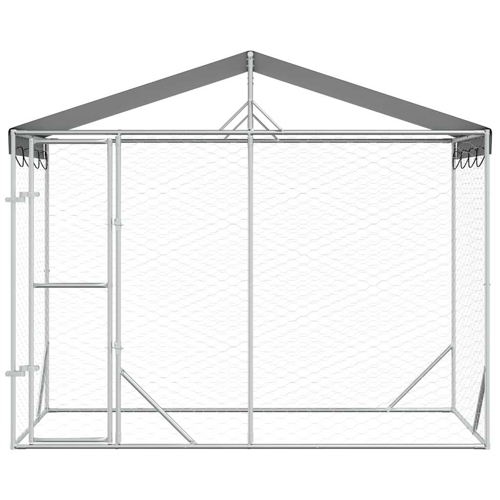 Outdoor Dog Kennel with Roof Silver 3x1.5x2.5 m Galvanised Steel