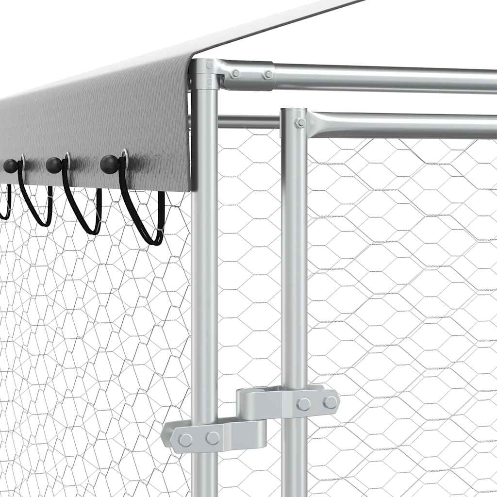 Outdoor Dog Kennel with Roof Silver 3x1.5x2.5m Galvanised Steel