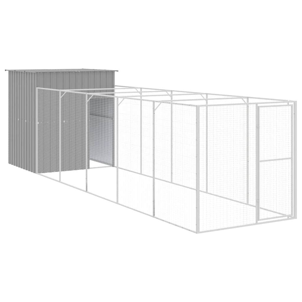 Dog House with Run Light Grey 165x659x181 cm Galvanised Steel